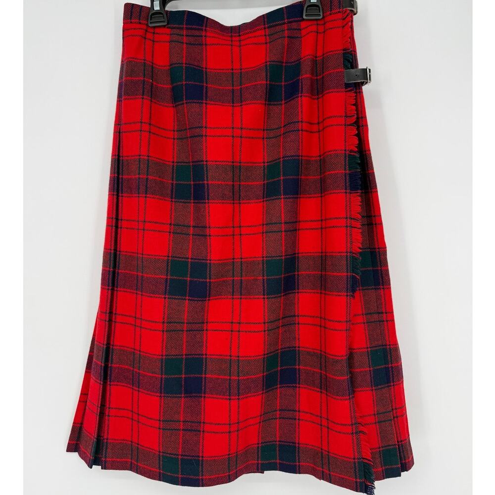 James Pringle Vintage Plaid Scottish Pleated Skirt Kilt US 10 Red Green Navy